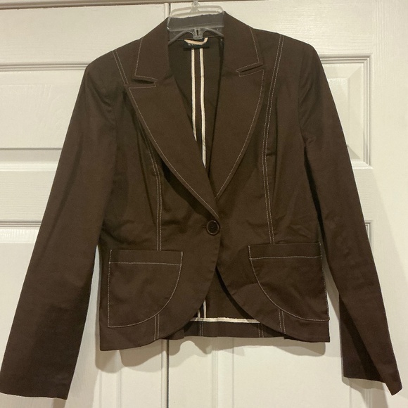 Ideology dark brown tailored jacket with white stitching size 8 - Picture 1 of 9